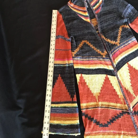 Free People Long Pattern Hooded Cardi Size M - Picture 10 of 12